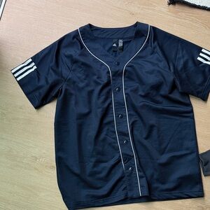 Adidas Men's Navy Baseball Jersey with White Stripes
